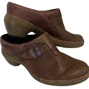 Merrell Women Size 8 Clogs Brown Good Leather Buckle Slip On Mules Gorpcore